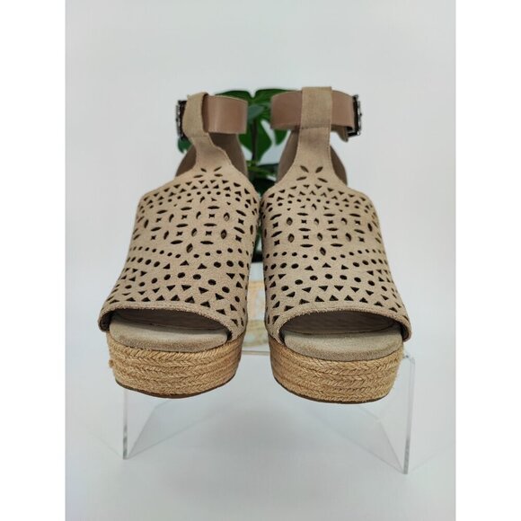 Marc Fisher Women's Hasina Perforated Beige Suede Wedges Sandals Size 10M US - Picture 2 of 9